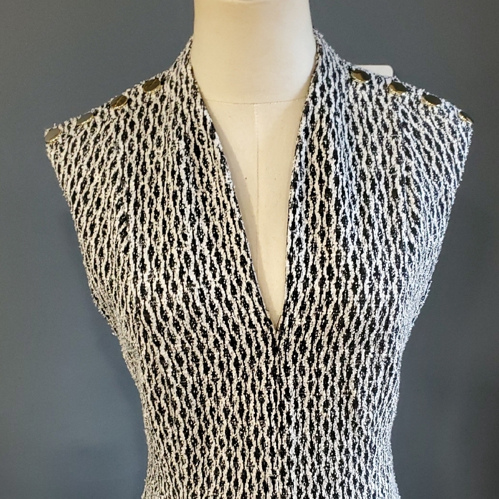 Andrew Marc Black and White Sleeveless Midi Dress - Picture 3 of 17